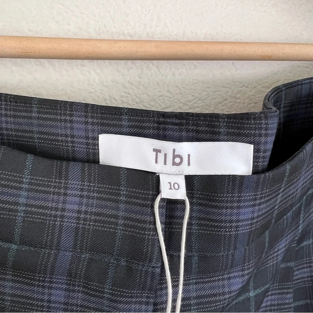 TIBI Marvel Wool Blend Plaid Suiting Bermuda Shorts in Black Blue